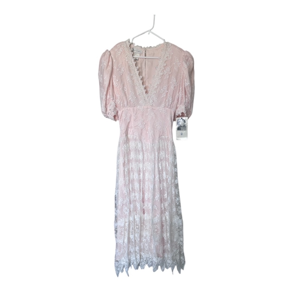NWT Pristine Vintage JESSICA MCCLINTOCK Sz 10 Pink Satin With White Lace Overlay